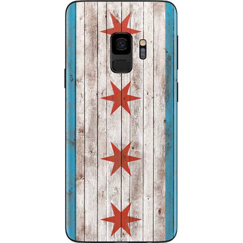 Chicago Flag Dark Wood Galaxy S9 Skin
